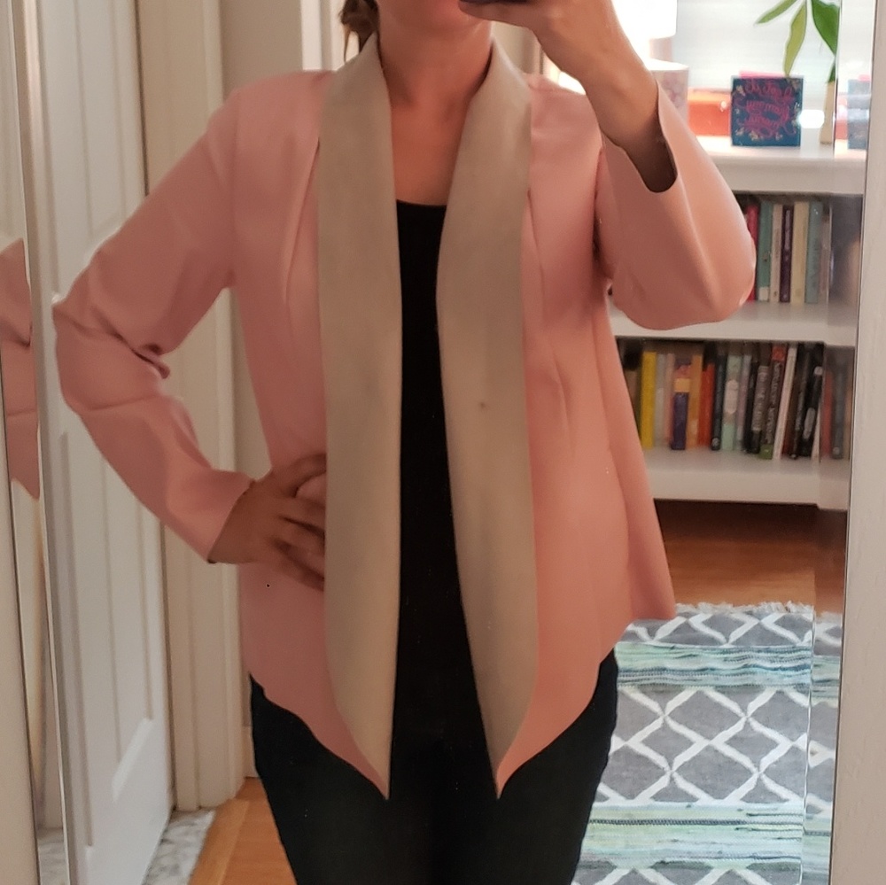 Super soft, stretch faux leather open jacket